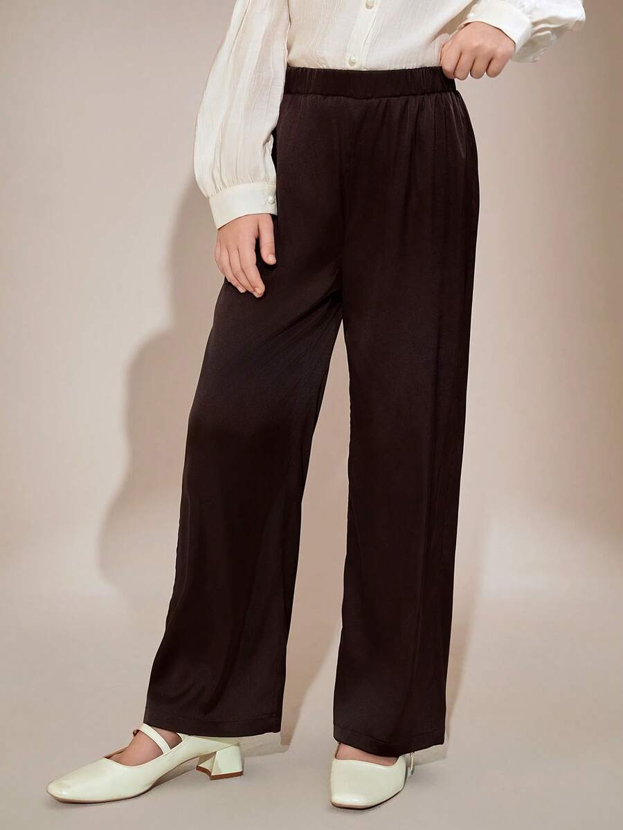 SHEIN Girls Casual Dark Color Pants, Suitable For Spring/Summer, Sporty Style - Black - View 1
