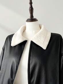 Auralis 大码女式秋冬时尚休闲宽松舒适日常保暖内衬黑色 PU 夹克、冬季外套、街头服饰、女士冬装