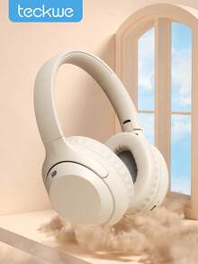 Teckwe New Wireless Over-Ear Headphones With Stretchable Headband, Full Ear Coverage, HD Calling, Foldable Ear Cups, HIFI Sound, Extra Bass, Long Battery Life, Business/Universal Compatible, Inexpensive Gift - Beige - View 2