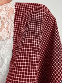 Sunspun Lace Hem Cropped Top With Plaid Strap Detail - Red - View 7