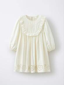 Maija Kids Maija Kids Váy dài tay bèo nhún họa tiết hoa cho bé gái - Màu be - Xem 3