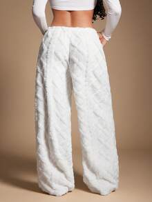 Radiana 女士舒适休闲简约白色低腰抽绳蓬松阔腿裤，休闲长裤，家居裤，户外裤 - 白色 - 查看 2
