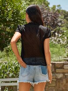 KARISMINA 女士系领短泡泡袖时尚衬衫