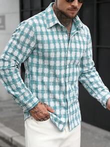 Manfinity CasualCool Men's Casual Plaid Long Sleeve Shirt, Autumn Men's Shirt Grunge Men Shirts Streetwear Men Shirts Oversized Men Shirts Plaid Plaid Button Up Men Old Money,Daily Leisure, Weekend Trips, Outdoor Activities, Travel Expeditions, Relaxed Work Environments Or Semi-Formal Occasions, Boyfriend/Husband Gift, Anniversary Gift Party Christmas - Multicolor - View 7
