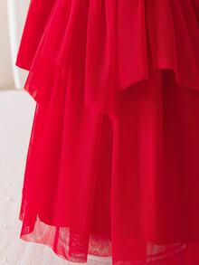 Glamorique Kids Vestido rojo elegante para fiesta de Navidad de niña - Rojo - Ver 5