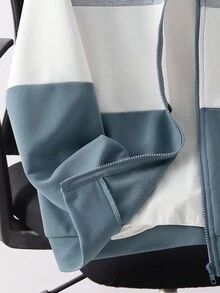SHEIN Áo khoác nỉ phối màu đa năng, dáng rộng thoải mái, phong cách thường ngày cho bé trai tuổi teen, thích hợp cho các buổi đi chơi, Lễ Tạ ơn, Giáng sinh, mùa đông, trang phục mùa đông ấm áp, áo màu xám, áo dài tay, áo nỉ màu xám. - Màu xanh bụi bặm - Xem 3