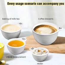 1 套创意小碗形陶瓷量杯新骨瓷釉面大理石量杯可爱小碗 4 件套，陶瓷牛奶量杯鸡蛋量碗烘焙碗，量杯，陶瓷，标准测量，4 件套碗带手柄，包括 1 杯、1/2 杯、1/3 杯和 1/4 杯，可用洗碗机清洗 - 彩色 - 查看 3
