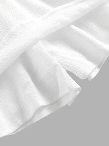 SHEIN Girlism Tween Girls Solid Frill Trim Ruched Bust Ruffle Hem White Cap Sleeves Double Hem Skort Romper Mini Dress White Dress Puffy Sleeve Dress