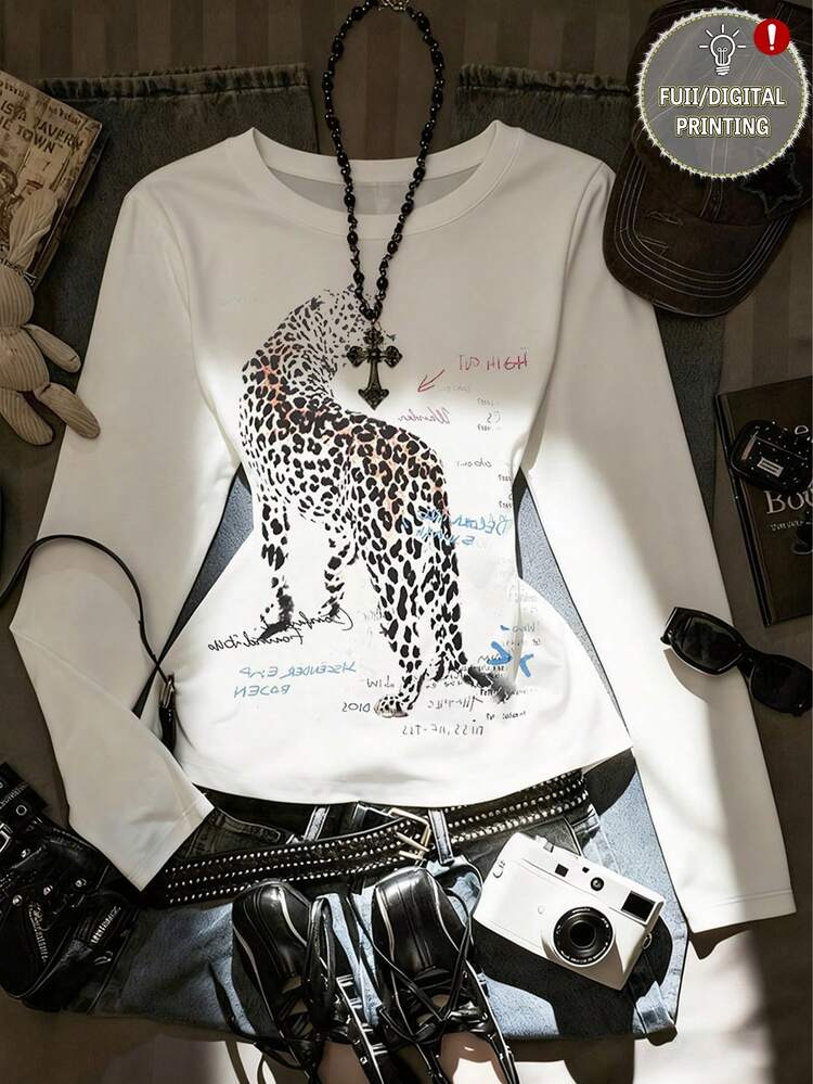 Maglietta da donna casual, alla moda, stampata, con scollo rotondo, oversize, basic, in cotone, tinta unita, a maniche corte, estiva, maglietta a spalla larga, Nero , M