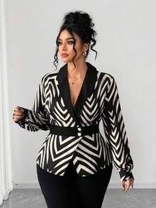 Elenzga Women's Elegant Geometric Print Asymmetric Collar Crossed Neckline Long Sleeve Blouse, Autumn/Winter - Multicolor - View 4
