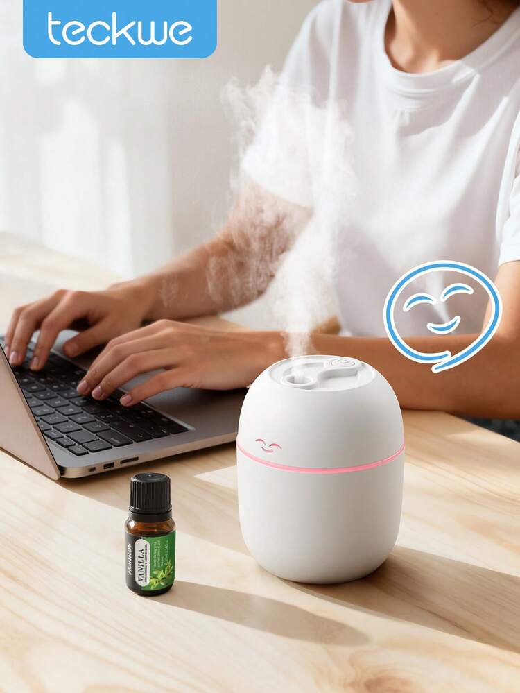 Teckwe 2 件/套（香薰扩散器+香薰油），220ml USB 便携式笑脸香薰加湿器喷雾器，10ML 各种香味香薰油，适用于家庭、酒店、浴室除臭、香薰、家居装饰、节日必需品、持久留香的空气清新剂、情人节礼物、圣诞节礼物 - 查看 2