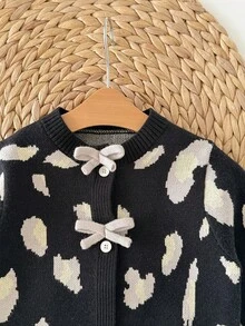 SHEIN Babygirl 休闲豹纹针织开衫，百搭秋冬 - 黑色 - 查看 6