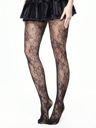 Kawaii 1 Paar vintage sexy Blumen Netzstrumpfhose, transparente dehnbare Strumpfhose, heißer schicker Stil