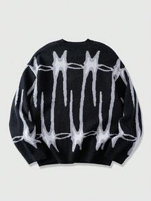 ROMWE MEN Street Life Men's Letter Jacquard Crew Neck Long Sleeve Casual Sweater, Autumn/Winter