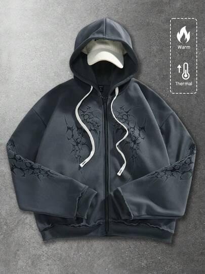 Street Life بلوزة رجالية كابوشون بتصميم أمريكي شارع، طباعة نمط داكن، رسم متساقط للثلج، خريف/شتاء