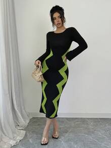 Elenzga 女式喇叭袖毛衣裙 - 綠色 - 查看 6