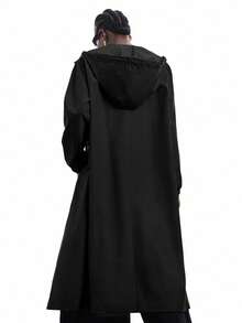 LYSMO 2025新款极简秋季女式休闲黑色纽扣连帽风衣，适合作为外套、街头服饰、飞行员夹克、返校雨衣、女士长款外套和鼠尾草黑色连帽雨衣，男女皆宜 - 黑色 - 查看 2