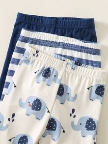 SHEIN 6件套婴儿男女童贴身睡衣套装，可爱大象条纹图案，柔软舒适睡衣 - 藍白色 - 查看 5