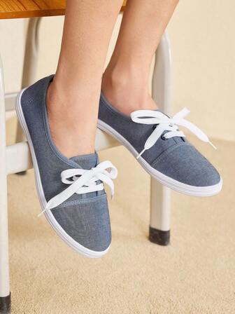 CUCCOO EASI 新款低帮帆布鞋，平底休闲女鞋，套脚布鞋，时尚小白鞋