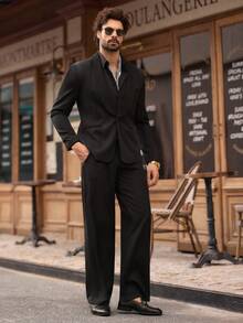 Manfinity VCAY Men's Solid Color Shawl Collar Long Sleeve Casual Suit Jacket And Pants Set - Multicolor - View 4