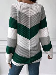 SHEIN 孕妇休闲撞色条纹毛衣，秋冬季 - 彩色 - 查看 2