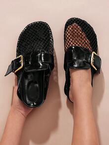 SHUZIA Mules femininas de malha, estilo mocassim – confortáveis, versáteis e um clássico essencial. - Preto - Ver 3