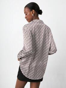 Maija Camisa casual de manga larga con botones y estampado completo para mujer, blusa elegante para mujer - Marrón - Ver 3