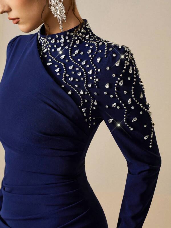 Coutiva Luxury Evening Gown, High-End Formal Dress, Elegant And Sophisticated Lady-Like Style Women's Formal Evening Dress Gown (Heavy Embroidery) Women Rhinestone Embellished Sheer Black Long Evening Gown, Wedding Guest Dress, Elegant Evening Dress, Prom Dress, For Wedding Dress Waist And Chest Slimming, Party Dress, Formal Dress