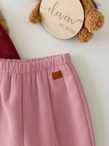 SHEIN 2条装女婴灯芯绒纯色保暖内衬弹力腰裤，适合室内、户外滑雪、日常穿着、运动、玩耍、聚会、摄影、圣诞节及秋冬季其他场合。 - 彩色 - 查看 4