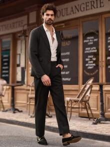 HIMLAND Men's Fashion Long Sleeve Lapel Neck Business Casual Suit Set Men Casual Suit Mens Office Wear Mens Casual Suits Slim Slim Fit Party Wear For Men European Style Clothes Men