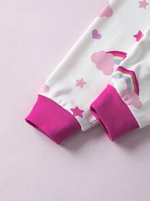 My Little Pony X SHEIN 两件套女婴可爱粉色小马印花长袖上衣和彩虹星星印花长裤睡衣套装，适合春、秋、冬季穿着。 - 白色 - 查看 9