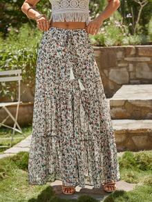 KARISMINA Tassel Tie Front Button Front Tiered Skirt - Multicolor - View 3