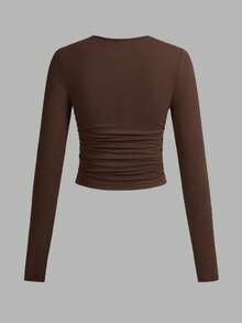 SHEIN EZwear 3件套女士休闲纯色圆领褶皱长袖T恤，秋冬季 - 彩色 - 查看 5