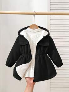 Baby Girl Autumn/Winter Cute Black Corduroy Hooded Thermal Lined Jacket Baby Girl Winter Coats Baby Girl Fall Clothes Jackets Baby Girl Black Jacket Winter Baby Girl Clothes Toddler Girl Winter Coat