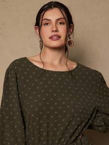 Freevana Plus Size Women Casual Crew Neck Lantern Sleeve Ruffle Hem Dress Autumn Vintage Style Peasant Western Boho Clothing Western/Winter - Army Green - View 5