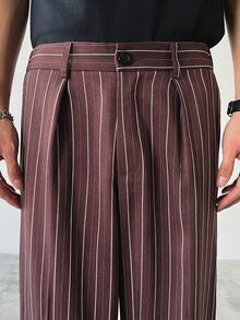 Manfinity Hypemode Quần ống đứng sọc túi chéo thường ngày cho nam, màu nâu đỏ - Cà phê nâu - Xem 3