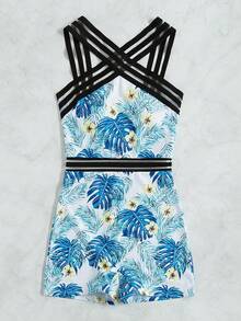 Traje de baño de una pieza con estampado tropical, estampado aleatorio - Multicolor - Ver 3