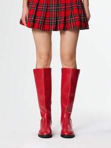 ROMWE Women's Fashion Versatile Chunky Heel Mid-Calf Boots - Red - View 2