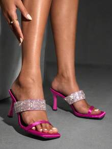 CUCCOO SZL Sandalias de tacón alto elegantes y de moda con decoración de cristal para mujer Cuccoo - Rosa Fucsia - Ver 7