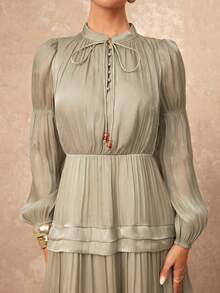 Lumalex 新款复古浅绿色亮片长袖连衣裙，秋冬款 - 綠色 - 查看 2