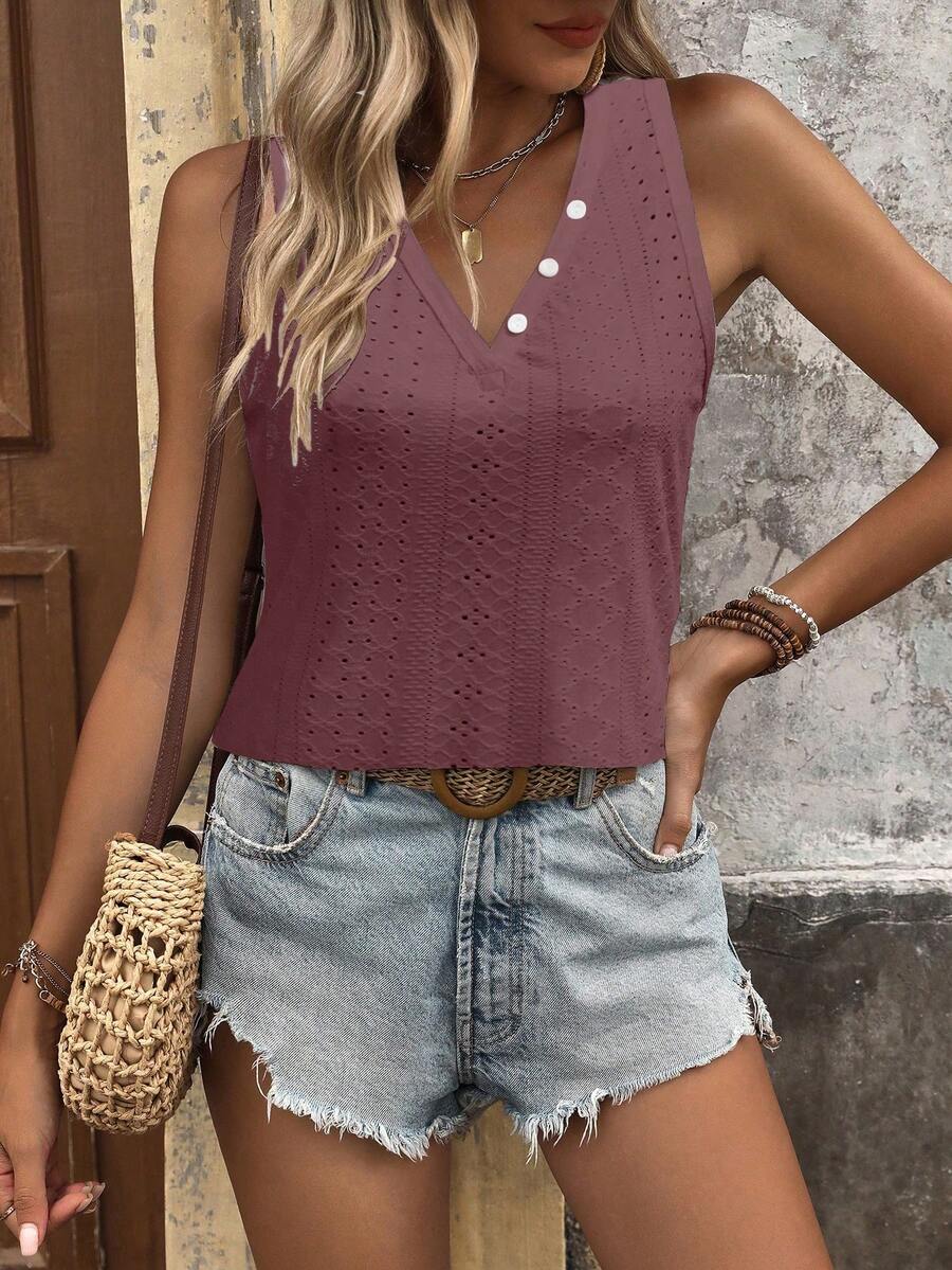 SHEIN LUNE Women's Solid Color Sleeveless Simple Casual Top, Everyday Wear - Coffee Brown - View 1