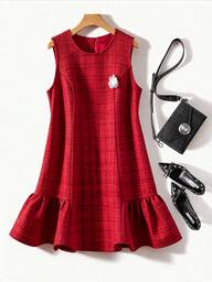 Regalyn Plus Size Women Elegant Tweed Round Neck Sleeveless Dress