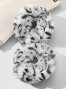 ROMWE Kawaii 2pcs Retro Chic Fashionable High-Quality Black & White Leopard Print Fluffy Scrunchies Set, Versatile Combo Suitable For Women, Daily Wear Or Gift - Black and white -32 - View 8