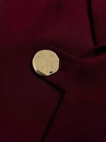 GlowEve CURVE Plus Size Solid Color Minimalist Daily Wear Button Decor Long Sleeve Blazer - Burgundy - View 3