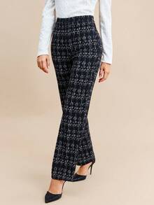 SHEIN Clasi Summer Elegant Women's Plaid Printed Elastic Knitted Pants, Suitable For Various Occasions, Suitable For Summer Vacation, Elegant Travel, And Daily Commuting