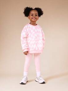 SUMWON Girls Checkered Hoodie Sweatshirt Co-Ord Set Long Sleeve Casual Wear Outfit Fall Winter Comfort Vacation - Pink - View 3