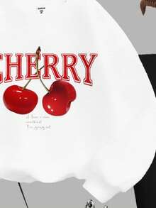 Conjunto de Moletom de Gola Careca Folgado e Calça Flare com Estampa de Cereja Vintage para Meninas Pré-Adolescentes, Adequado para Outono/Inverno, Looks de Outono, Conforto Fácil, Camadas de Outono para Crianças, Crianças Estilosas, Uso Casual, Roupas Gráficas Vintage para Crianças, Volta às Aulas, Roupas de Outono, Homecoming, Adequado para Uso Externo, Estilo de Rua, Casa, Festa