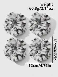 ROMWE Kawaii 2pcs Retro Chic Fashionable High-Quality Black & White Leopard Print Fluffy Scrunchies Set, Versatile Combo Suitable For Women, Daily Wear Or Gift - Black and white -32 - View 9