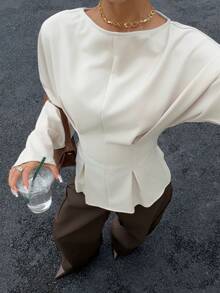 Siren Gaze Women's Elegant Commuter Solid Color Batwing Sleeve Fitted Shirt - Apricot - View 5