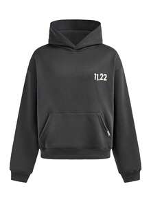 SUMWON Regular Fit Overhead Hoodie With Front And Back Graphic Print - Grey - View 1